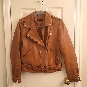 Quince burnt umber leather motorcycle jacket, sz S